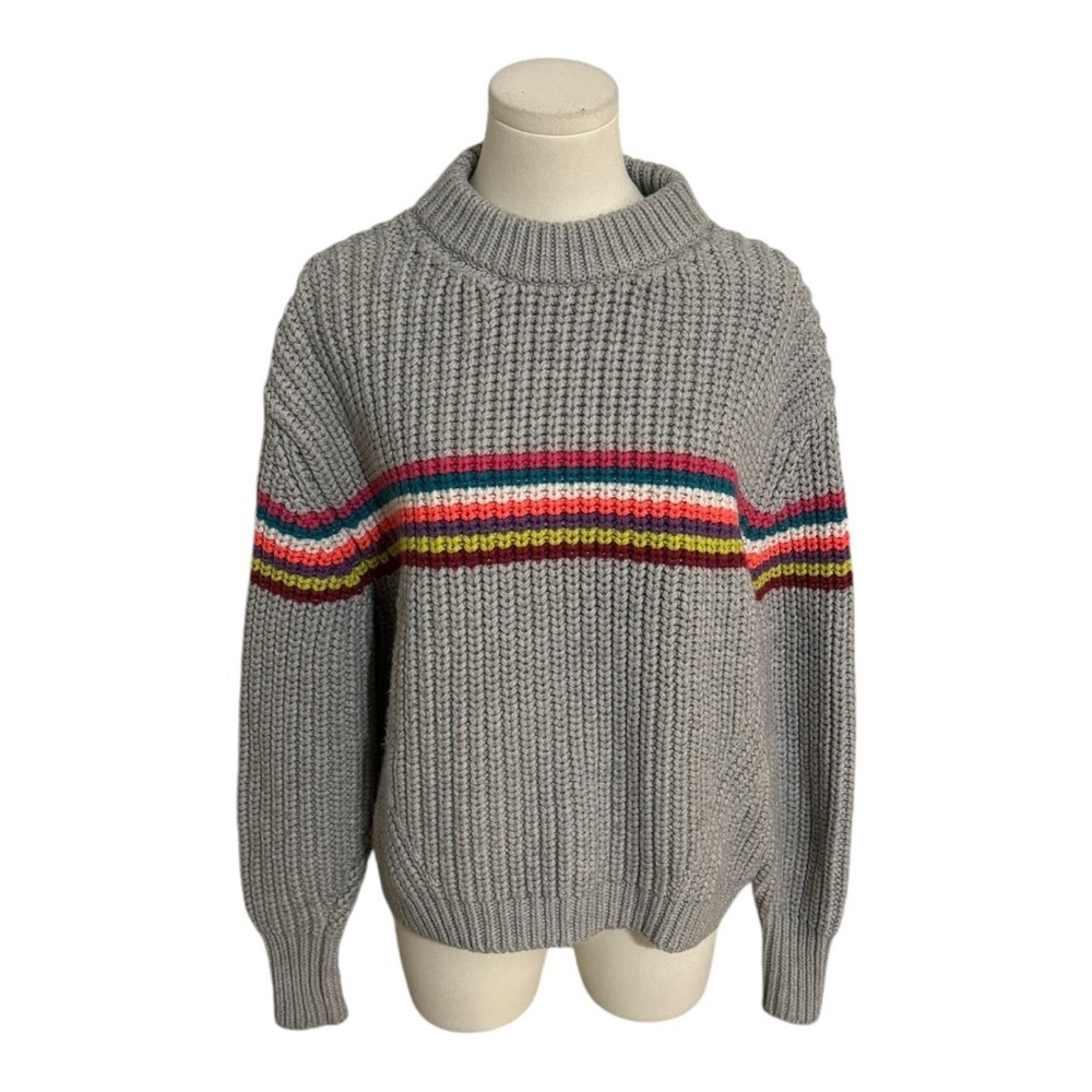 Superdry Gray Striped Wool Blend Sweater Size S 4 Oversized Casual Winter Fall